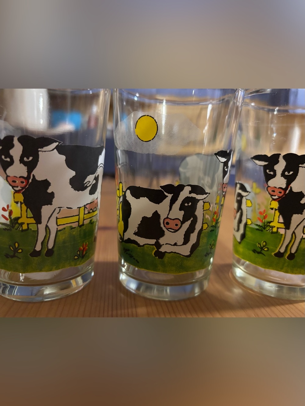 VINTAGE 80s Cow Motif Glass, Set of 3